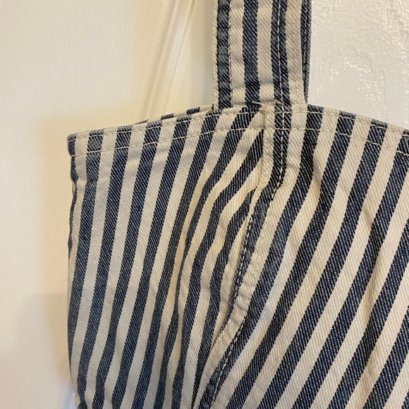 Zara Tank Top Crop Shirt Stripe Bra Top Blue Cream Denim Jean Fabric Small S NWT - Picture 2 of 10